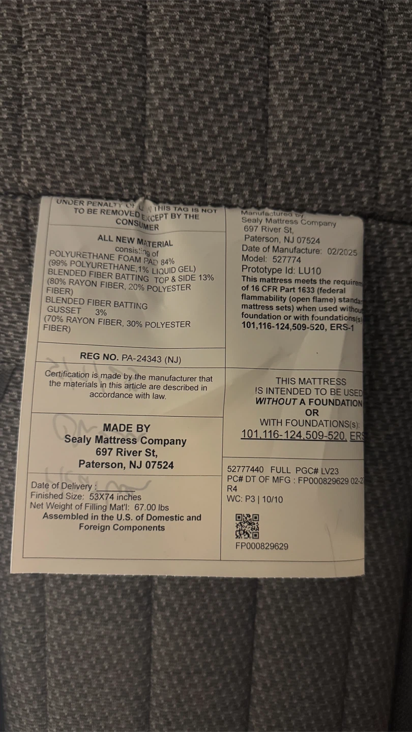 Sealy Full Pillow-Top Mattress (Mfg Feb 2025) - photo 2