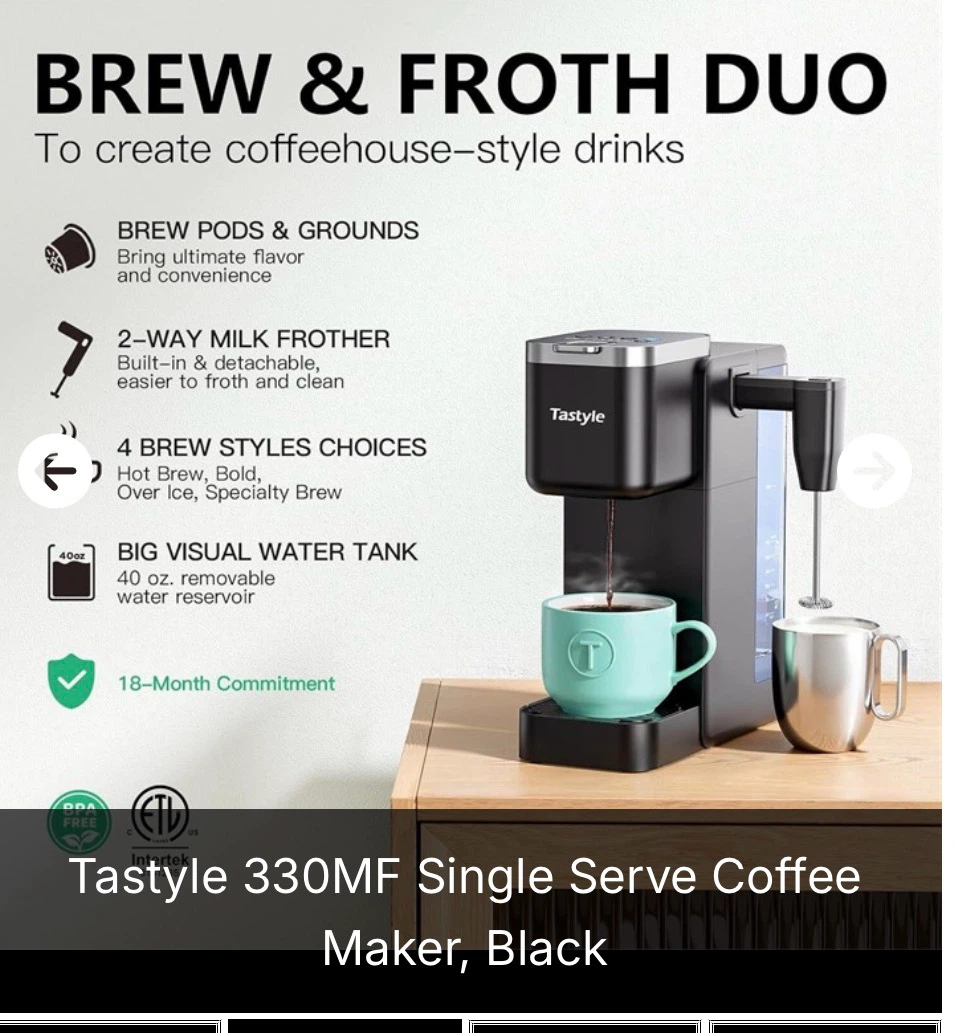 TastyLe 330MF Single Serve Coffee Maker, Black - photo 2