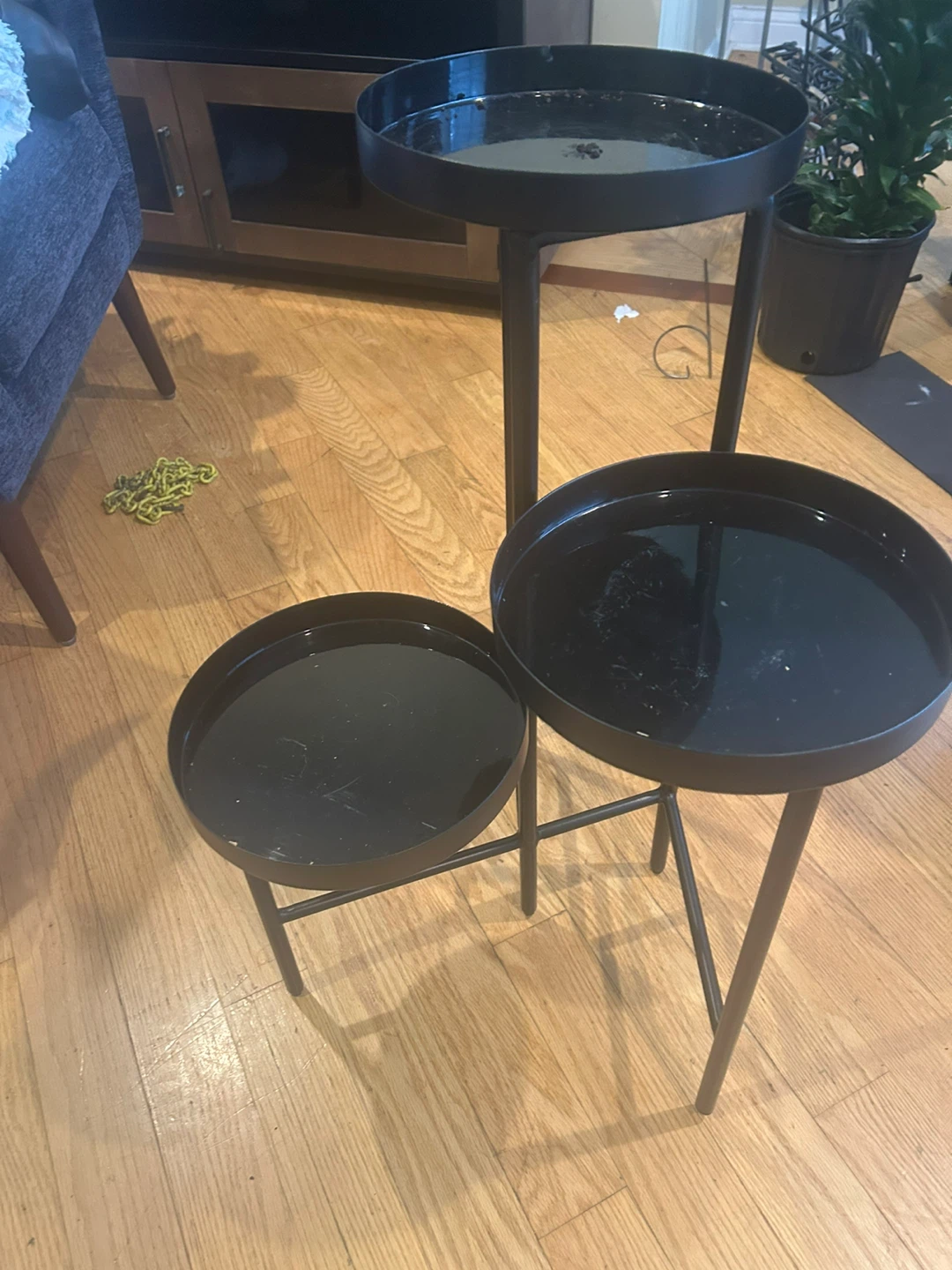 Black 3-Tier Round Side Table