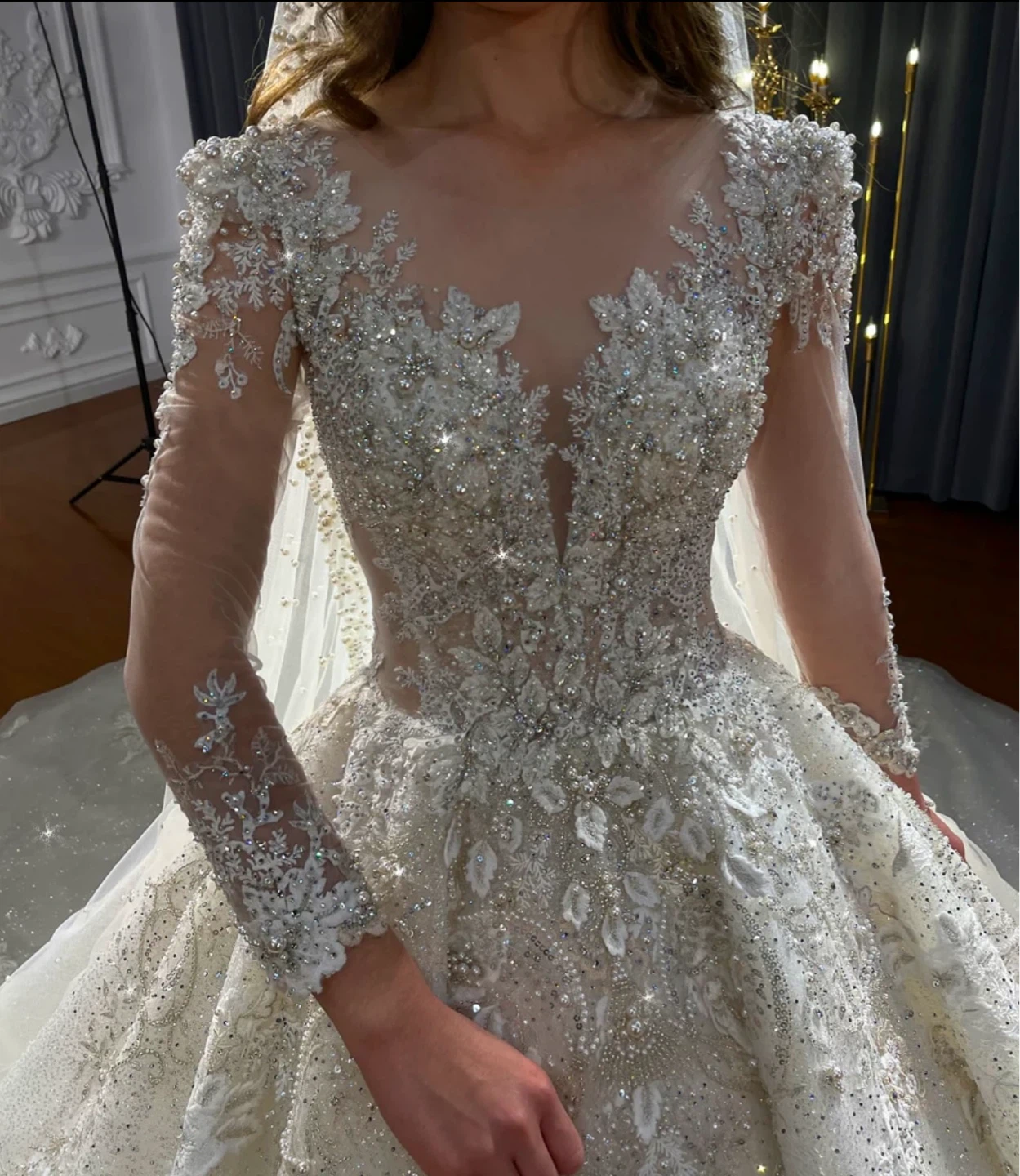 Handmade wedding dress with veil
