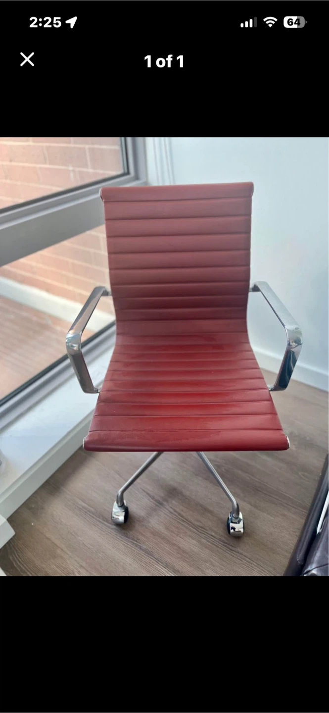Red Ribbed Office Chair with Chrome Base
