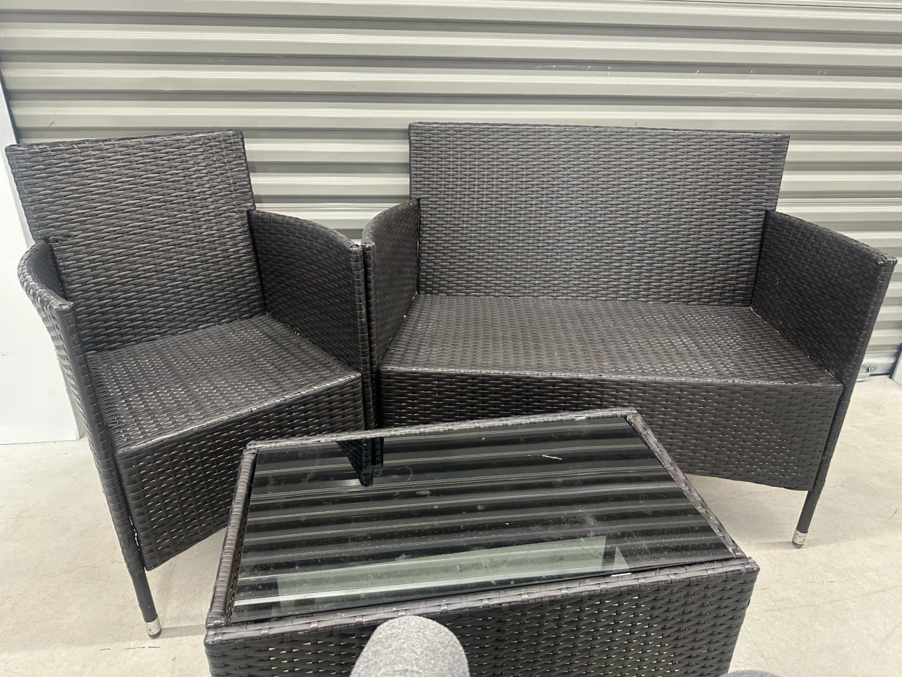 Rattan Patio Furniture Set with Glass Top Table