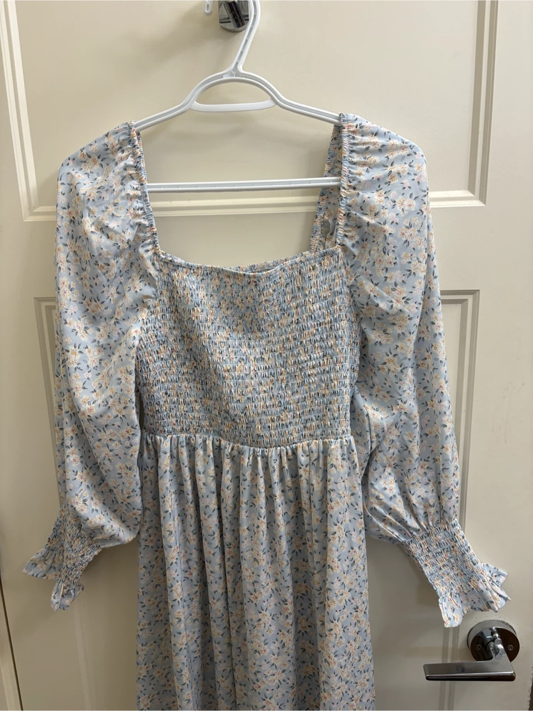 Light Blue Floral Smocked Midi Dress - photo 2