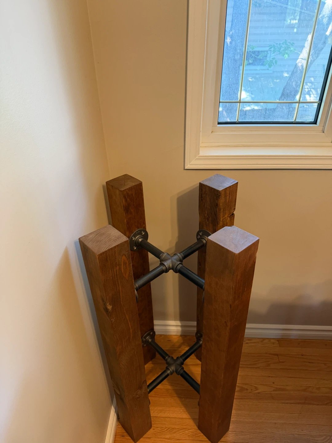 Rustic Wooden Plant Stand with Metal Accents