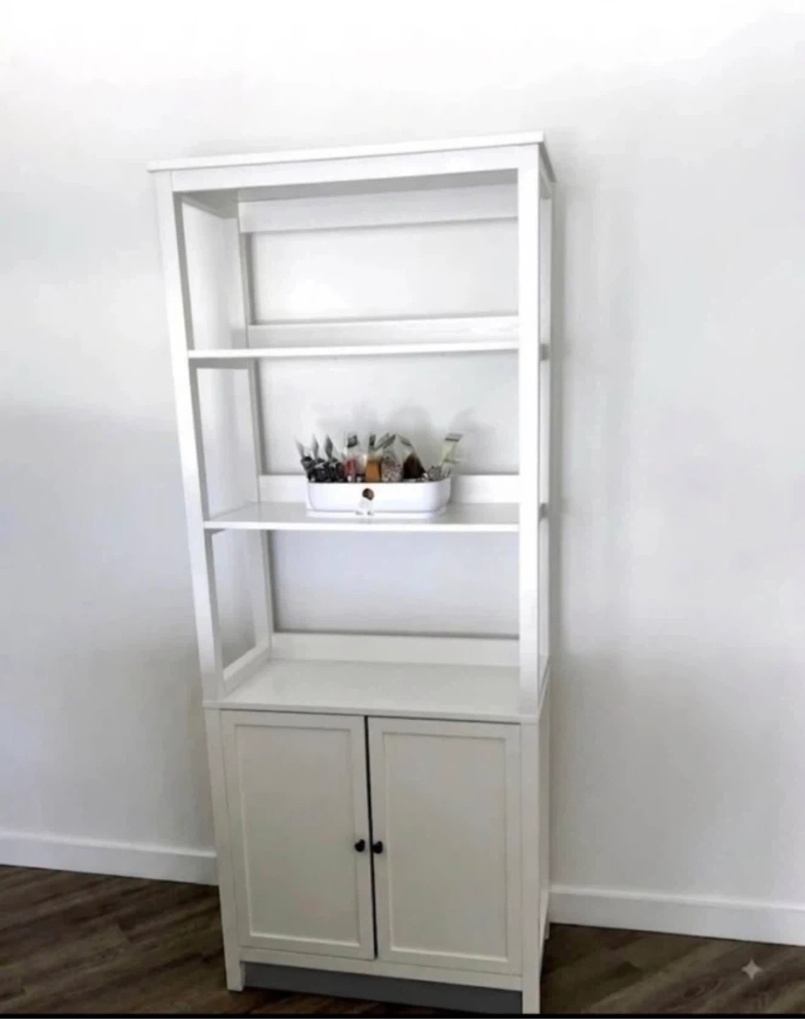 White Tall Bookshelf with Cabinet