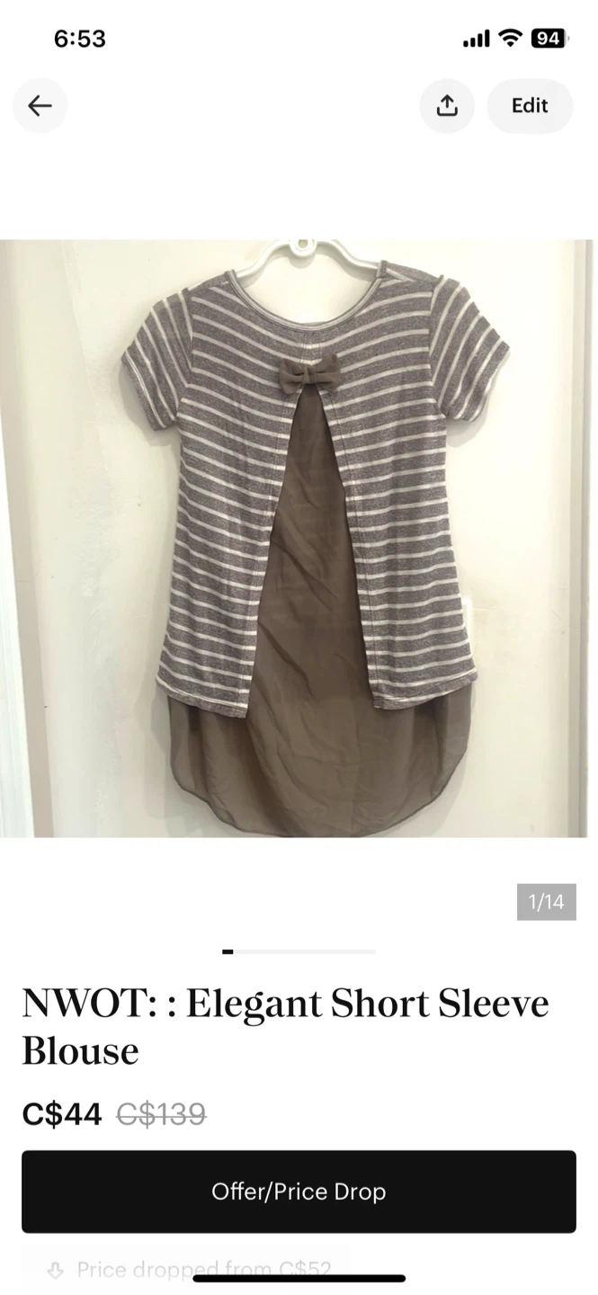 Elegant Short Sleeve Blouse NWOT