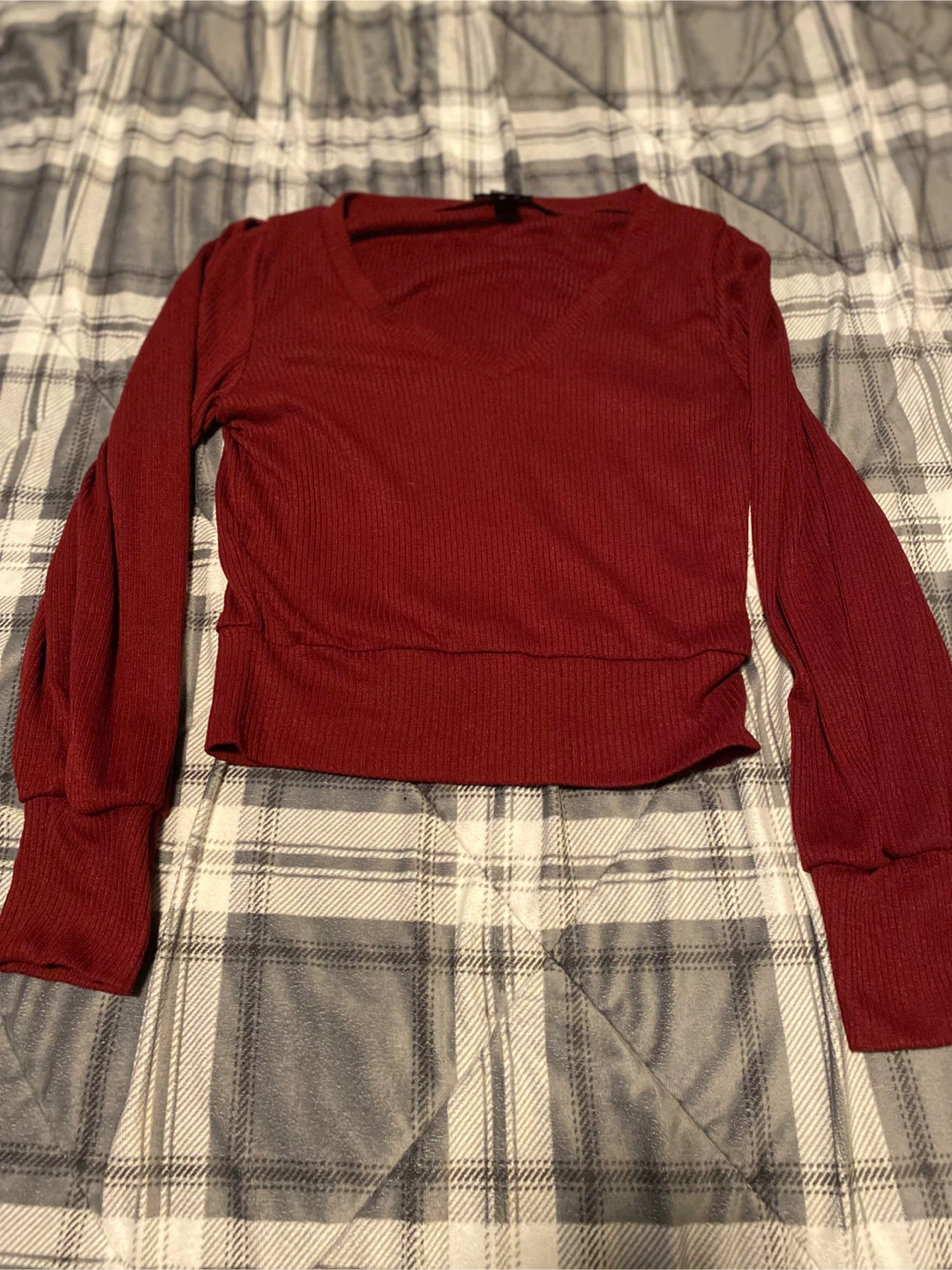 Revamped Ribbed Puff Sleeve Top Size Large