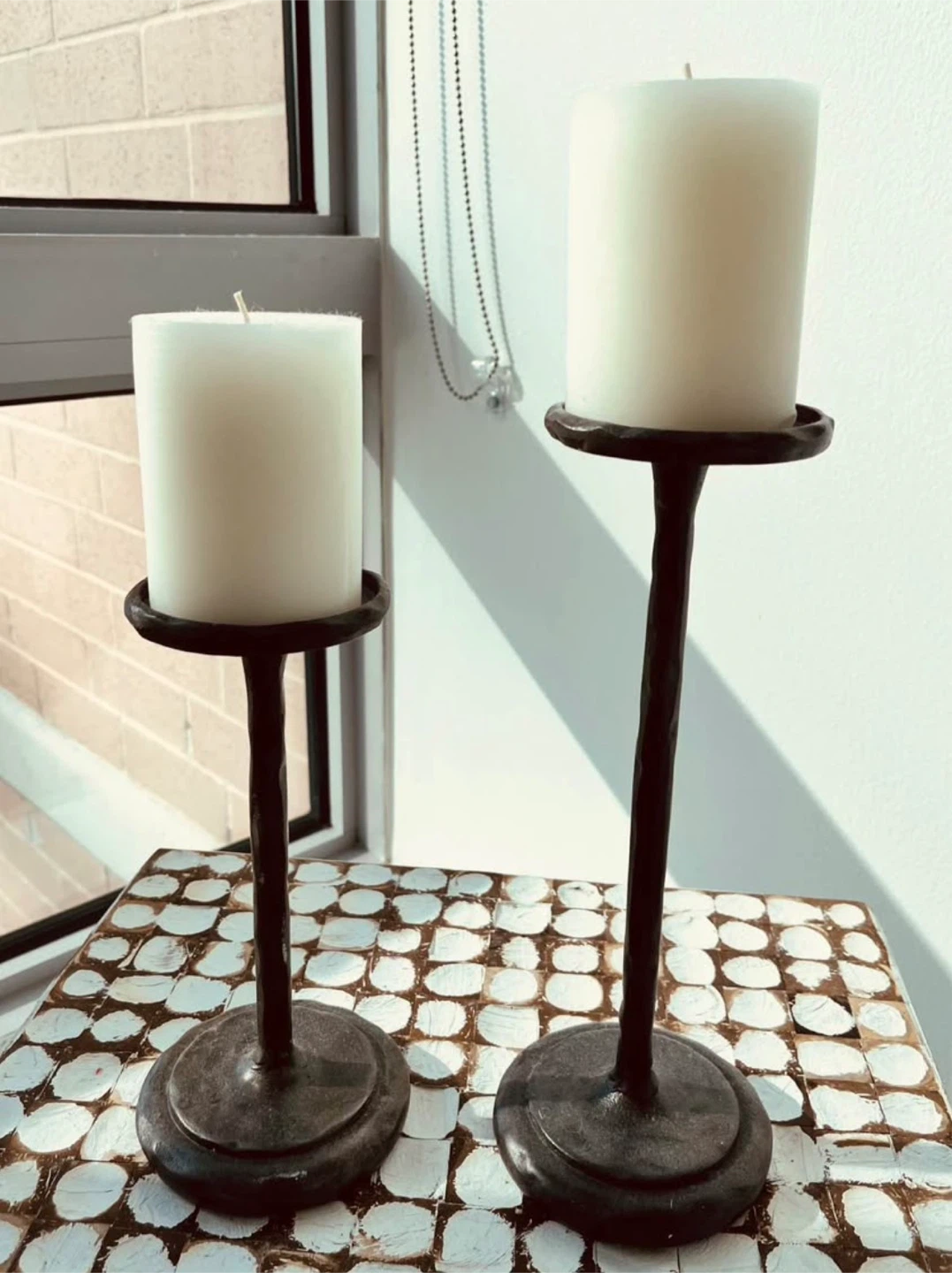 Set of 2 Tall Metal Candle Holders