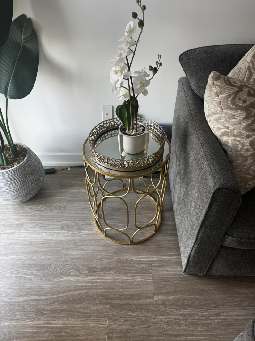 Gold Metal Round Accent Tray with Mirrored Top - photo 2