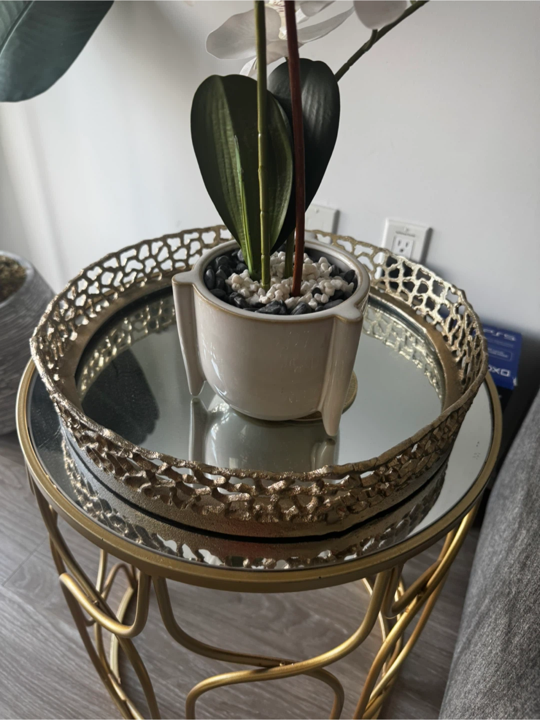 Gold Metal Round Accent Tray with Mirrored Top - photo 3