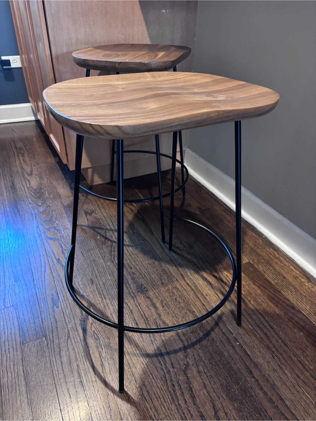 Wooden Counter Stools with Black Metal Legs (Set of 2) - photo 2