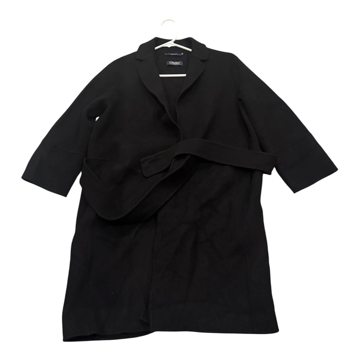 Max Mara Black Wool Belted Trench Coat