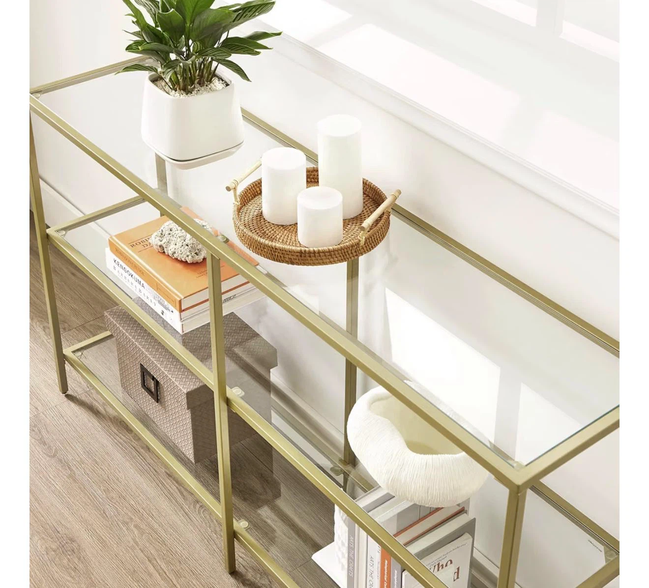 Glass Console Table with Gold Frame - photo 2