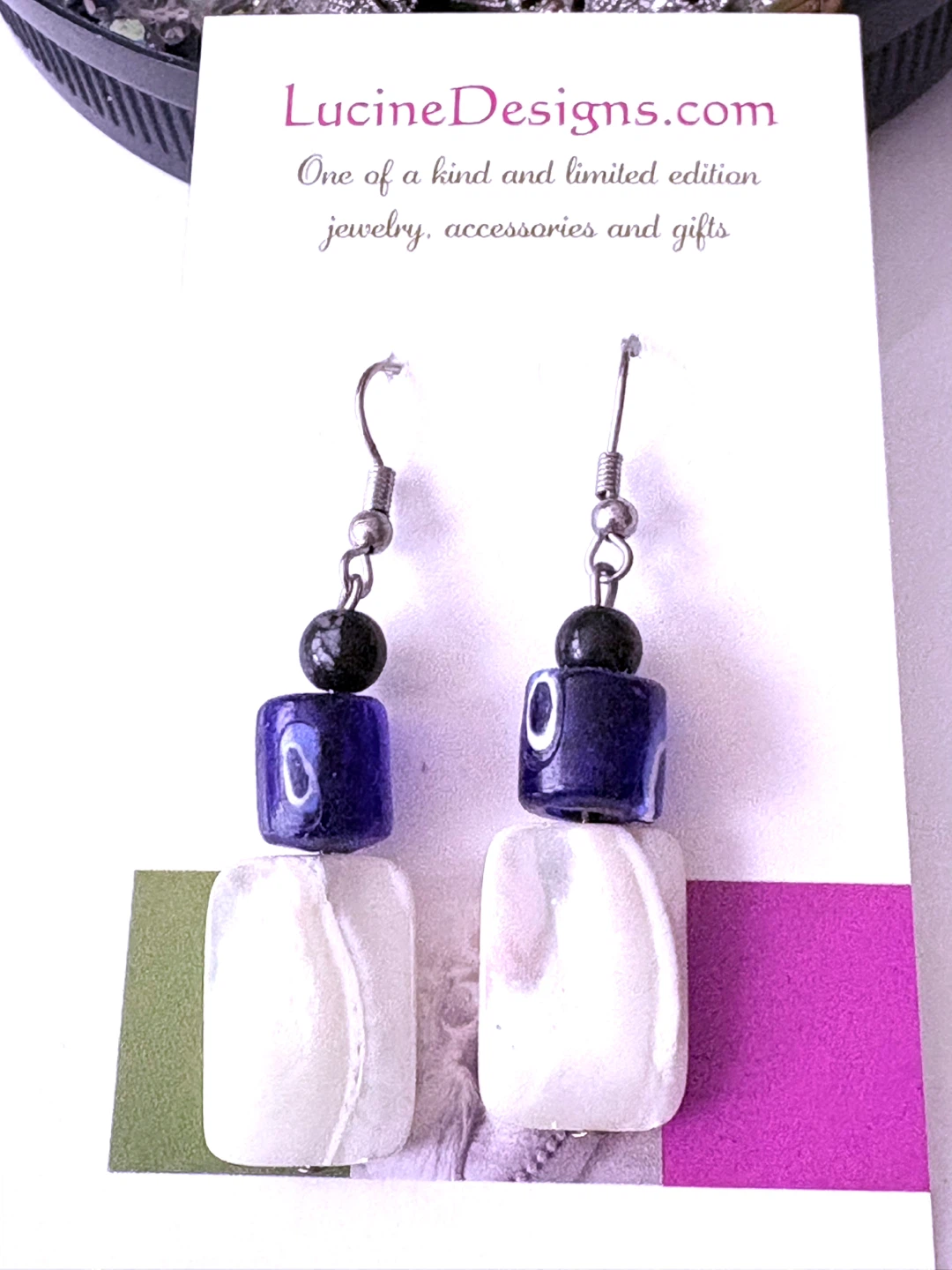 Evil Eye Earrings with Mother of Pearl and onyx