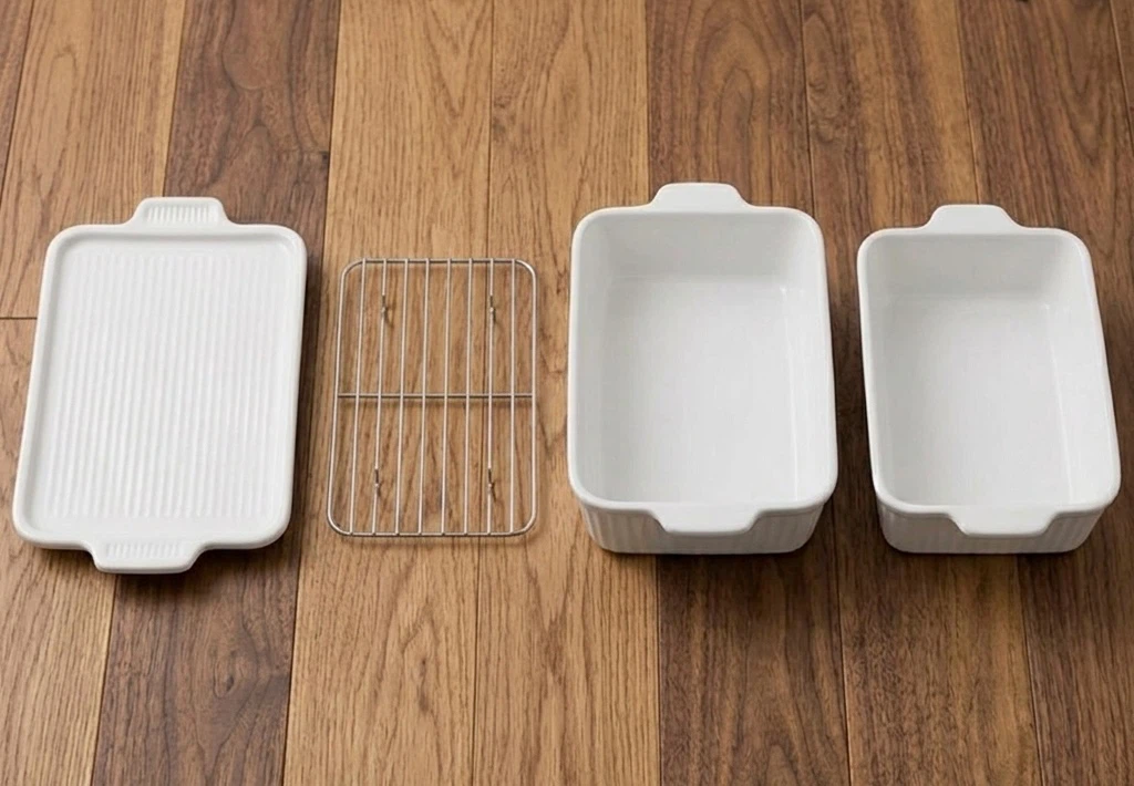 5x7 inch Casserole Dish with Lid & Grill Rack Bakeware Set of 2