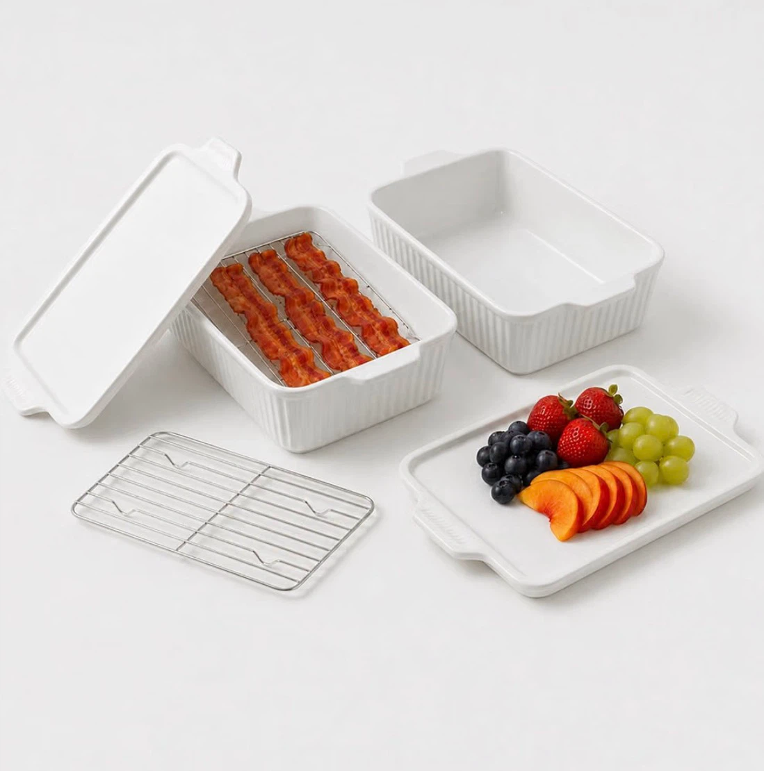 5x7 inch Casserole Dish with Lid & Grill Rack Bakeware Set of 2 - photo 2
