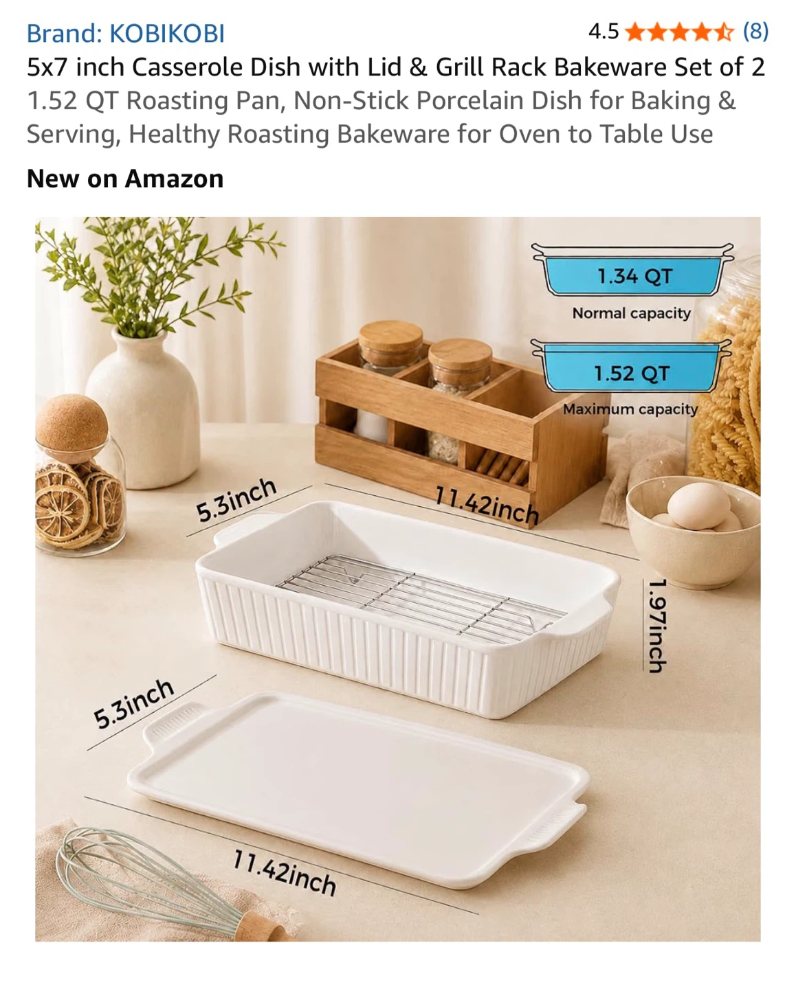 5x7 inch Casserole Dish with Lid & Grill Rack Bakeware Set of 2 - photo 3