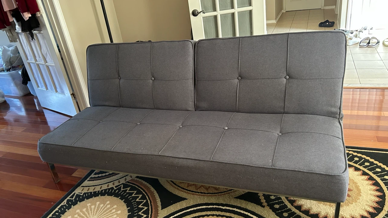 Grey Tufted Futon Sofa / Sofa Bed — Great Condition