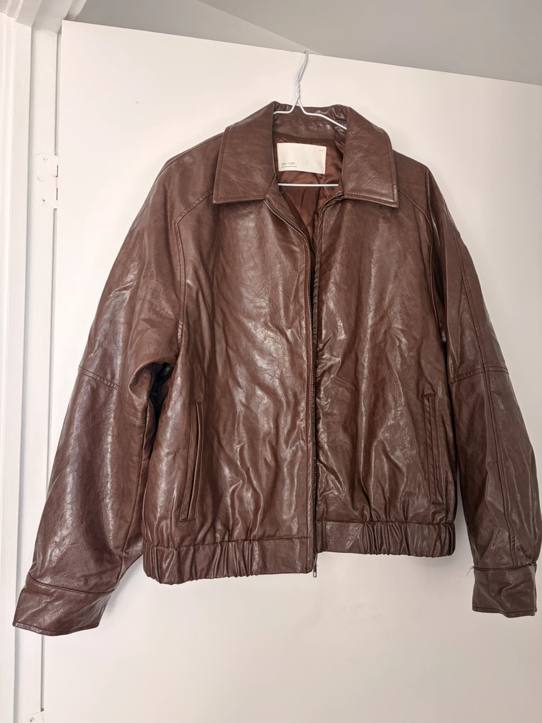 Oak + Fort Brown Faux Leather Bomber Jacket small