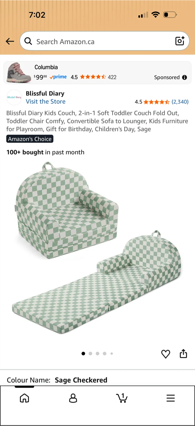 Blissful Diary Kid's Sofa Couch - Sage Checkered - photo 5