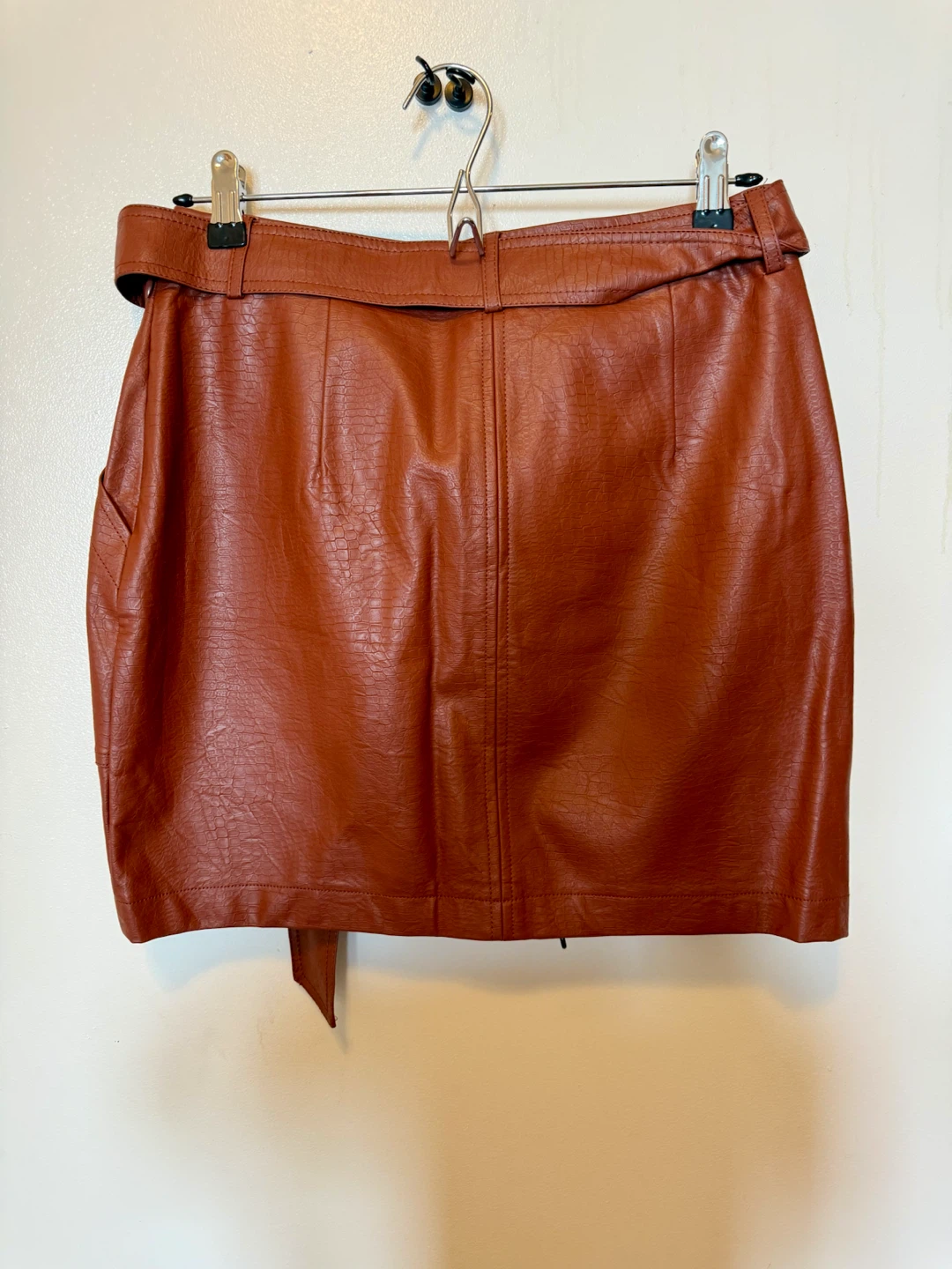 Stella Luce Faux Leather Belted Mini Skirt - Brown - Size M - photo 3