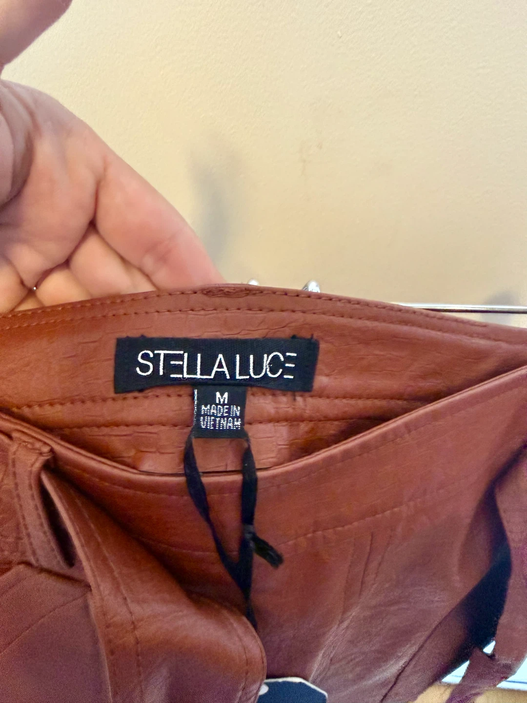 Stella Luce Faux Leather Belted Mini Skirt - Brown - Size M - photo 4