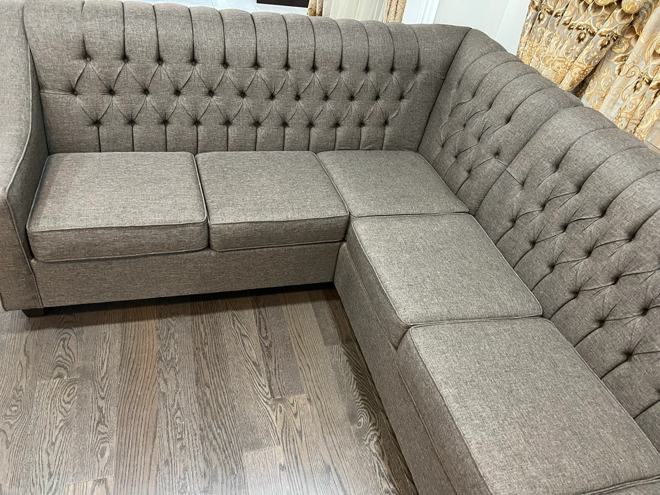 Tufted Sectional Sofa - Grey Fabric