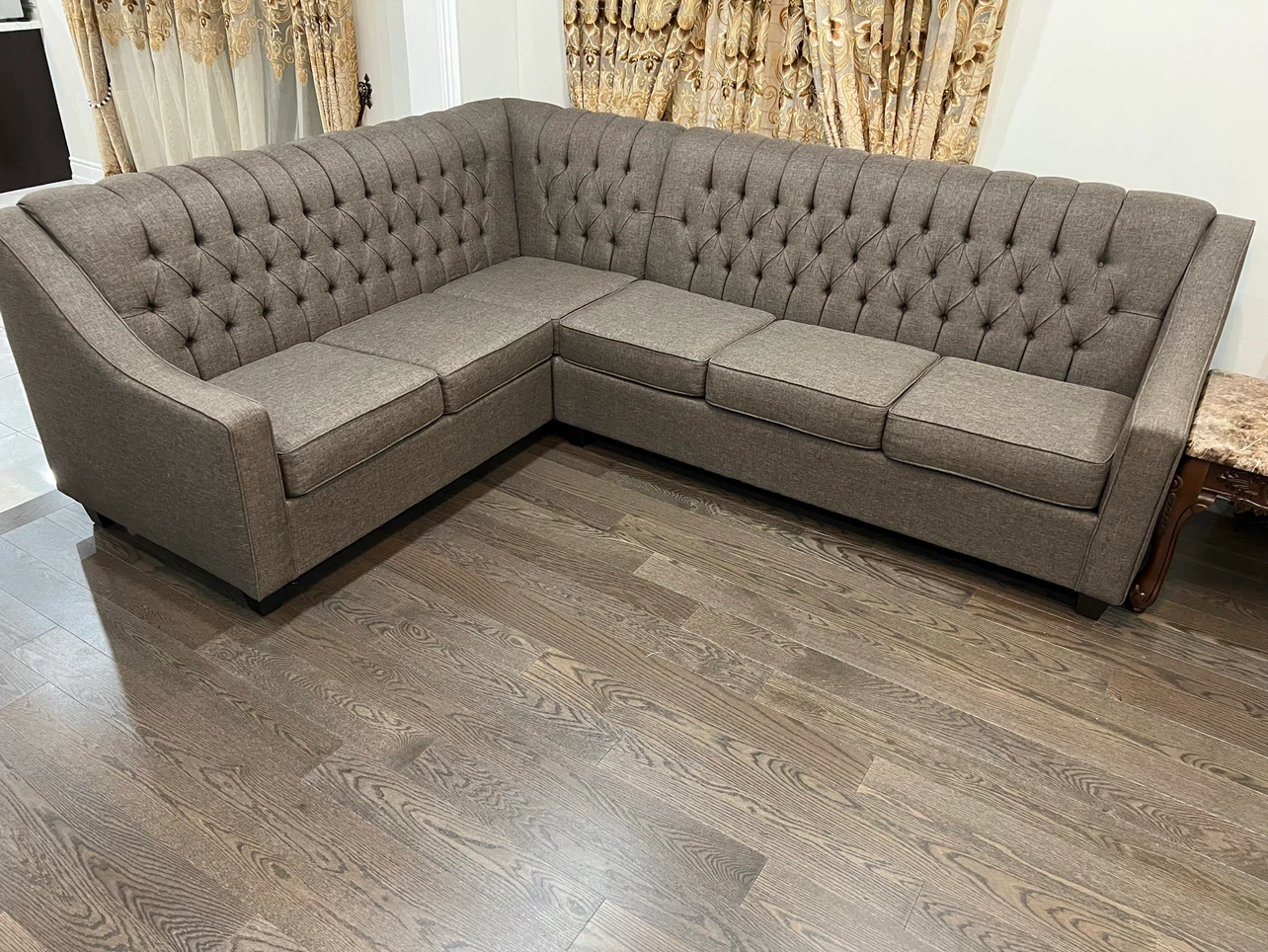 Tufted Sectional Sofa - Grey Fabric - photo 2