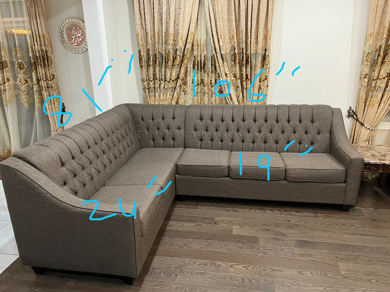Tufted Sectional Sofa - Grey Fabric - photo 3