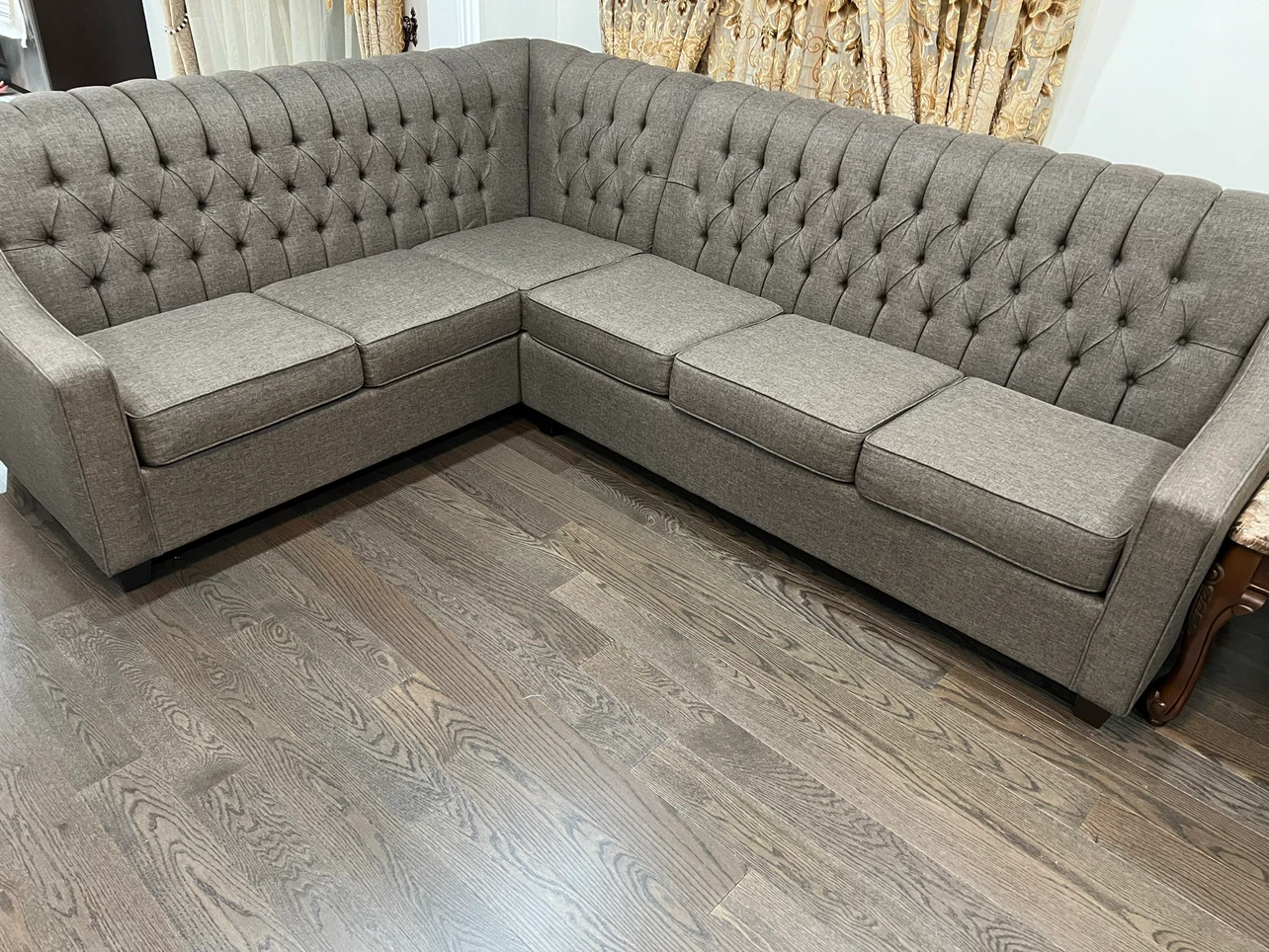Tufted Sectional Sofa - Grey Fabric - photo 4