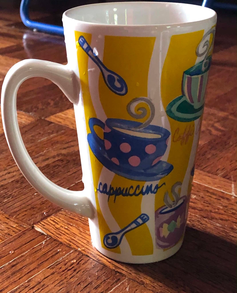 Tall Coffee Mug with Grapes and Coffee Design