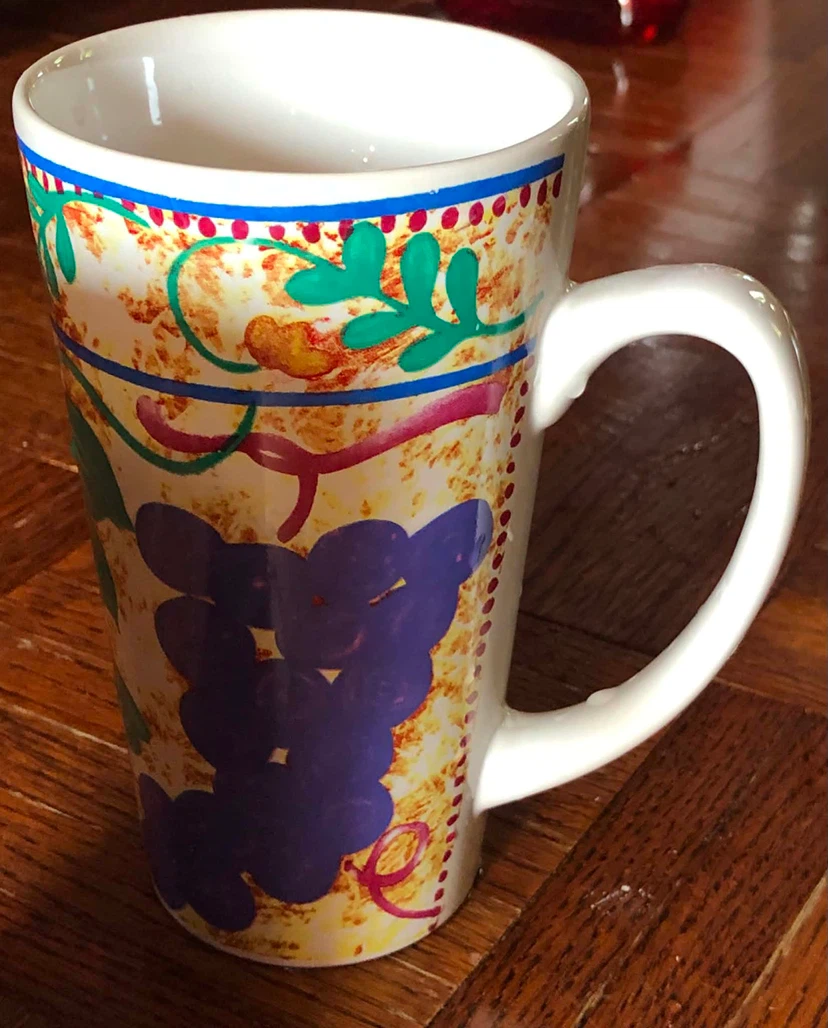 Tall Coffee Mug with Grapes and Coffee Design - photo 2