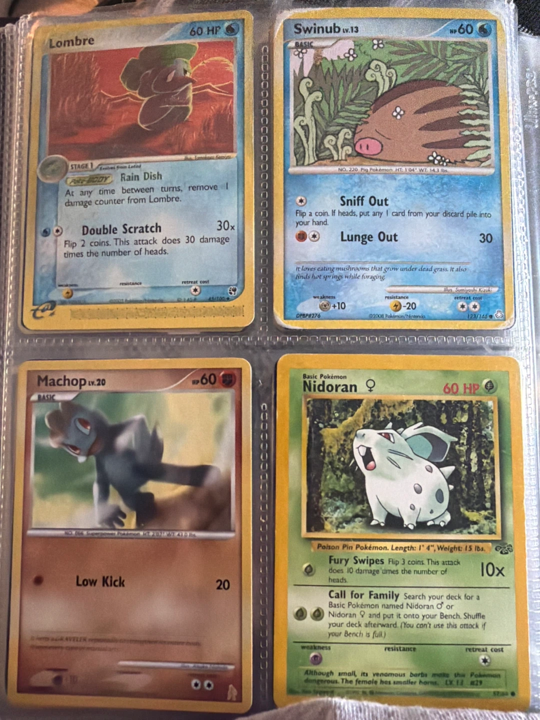 Pokémon Cards: Lombre, Swinub, Machop, Nidoran