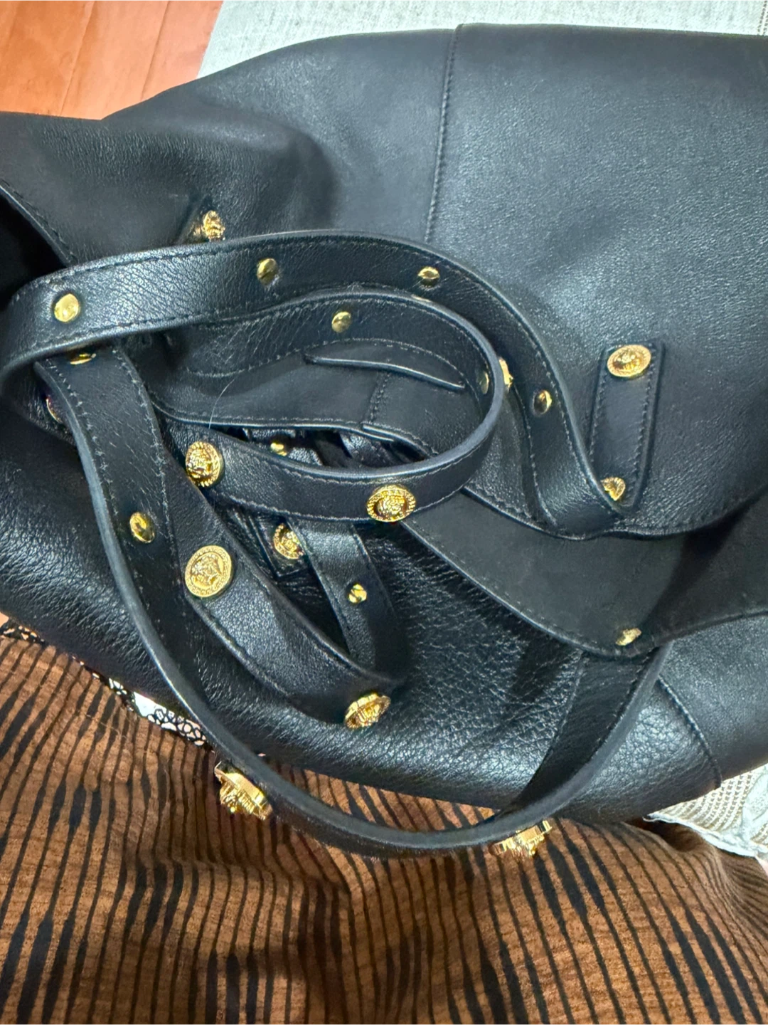 Versace Black Leather Tote Bag
