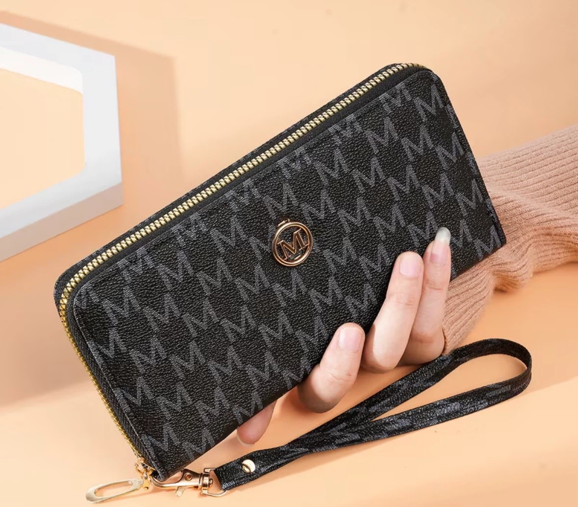 Monogram Zip-Around Wallet with Wrist Strap