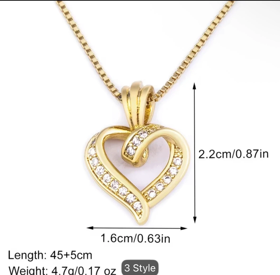 18k Plated Gold-tone Heart Pendant Necklace with Rhinestones - photo 3