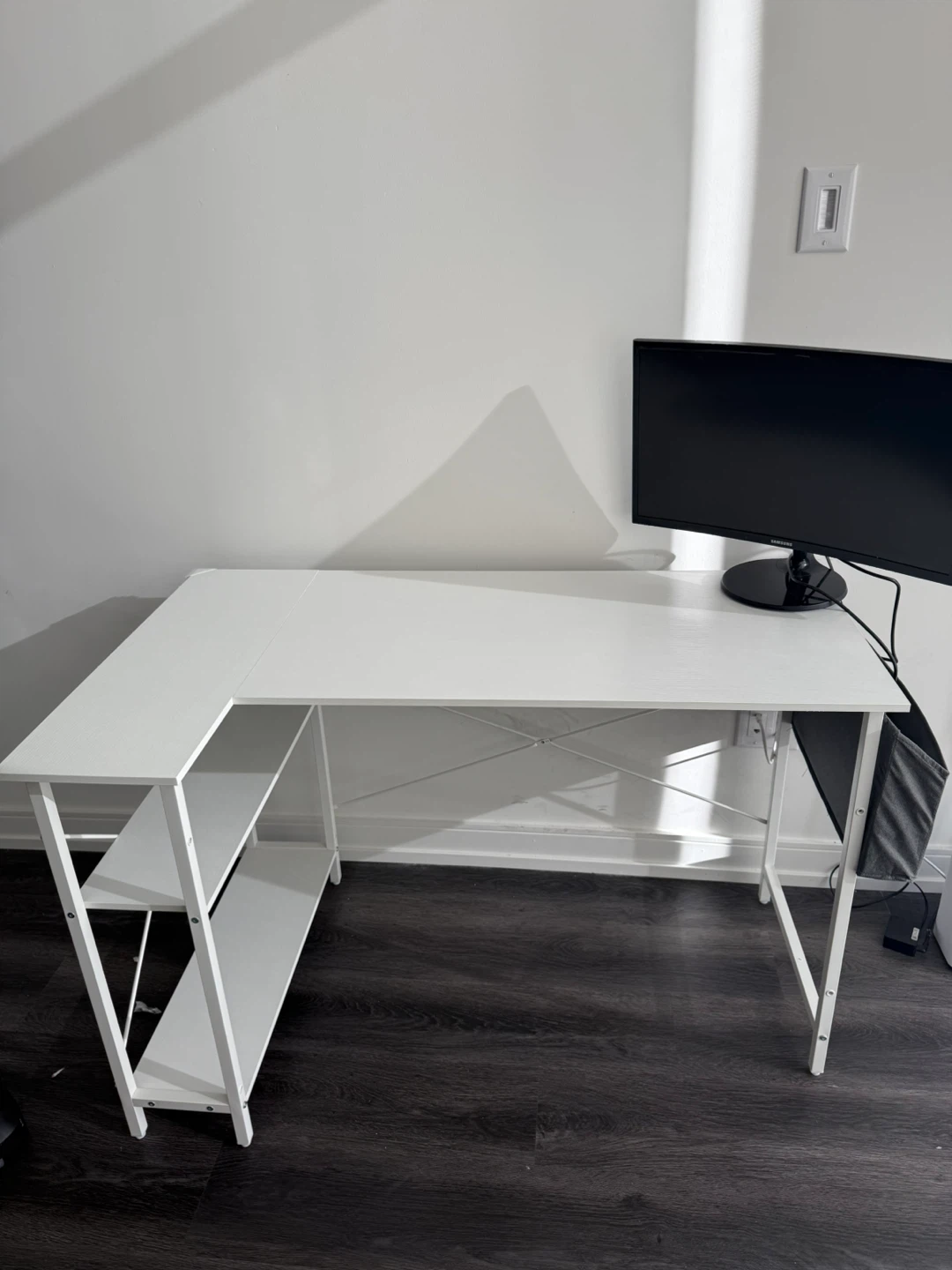 White L-Shaped Desk with Shelving