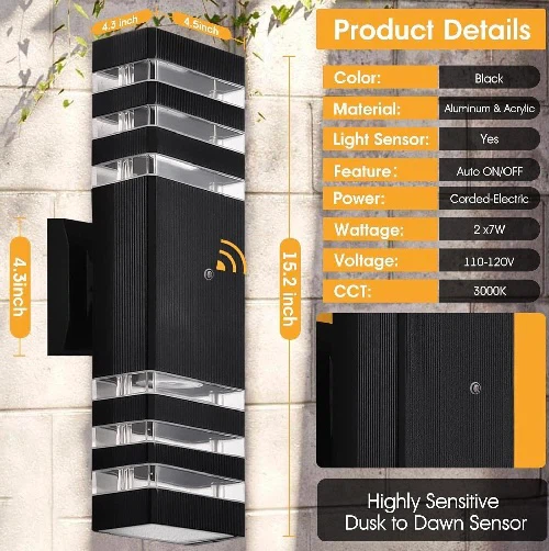 Black Outdoor Wall Lights with Dusk to Dawn Sensor - photo 2