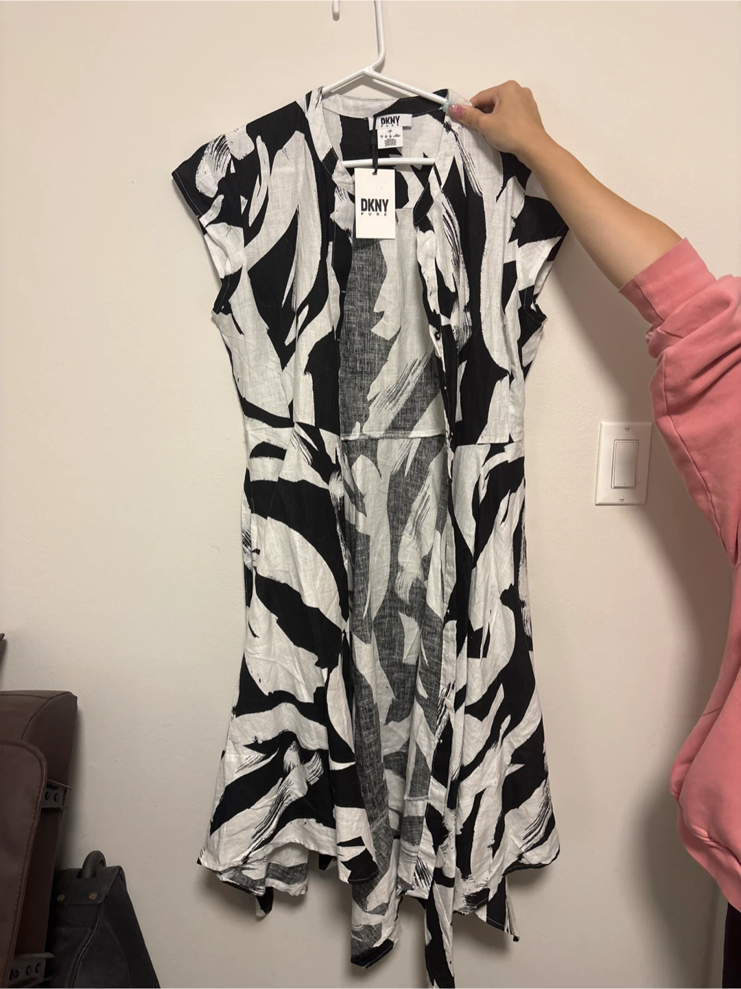 DKNY Pure Black & White Abstract Print Dress - Size S