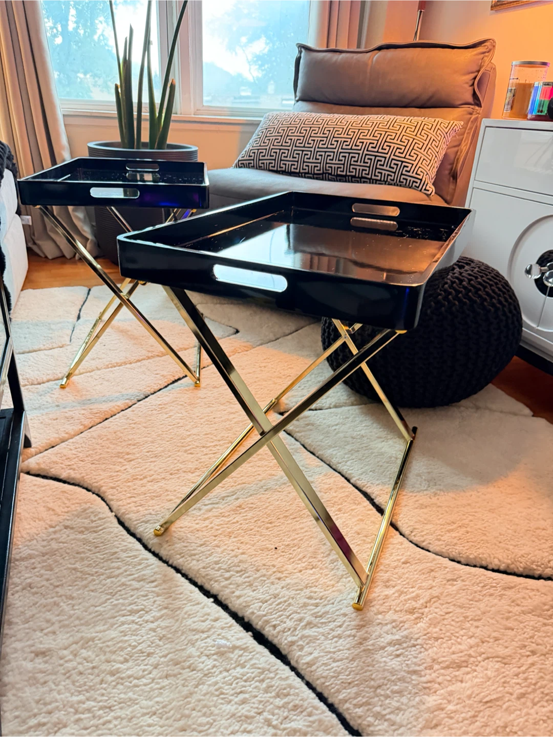 Pair of Park Avenue Gold/Black Accent Tray Tables