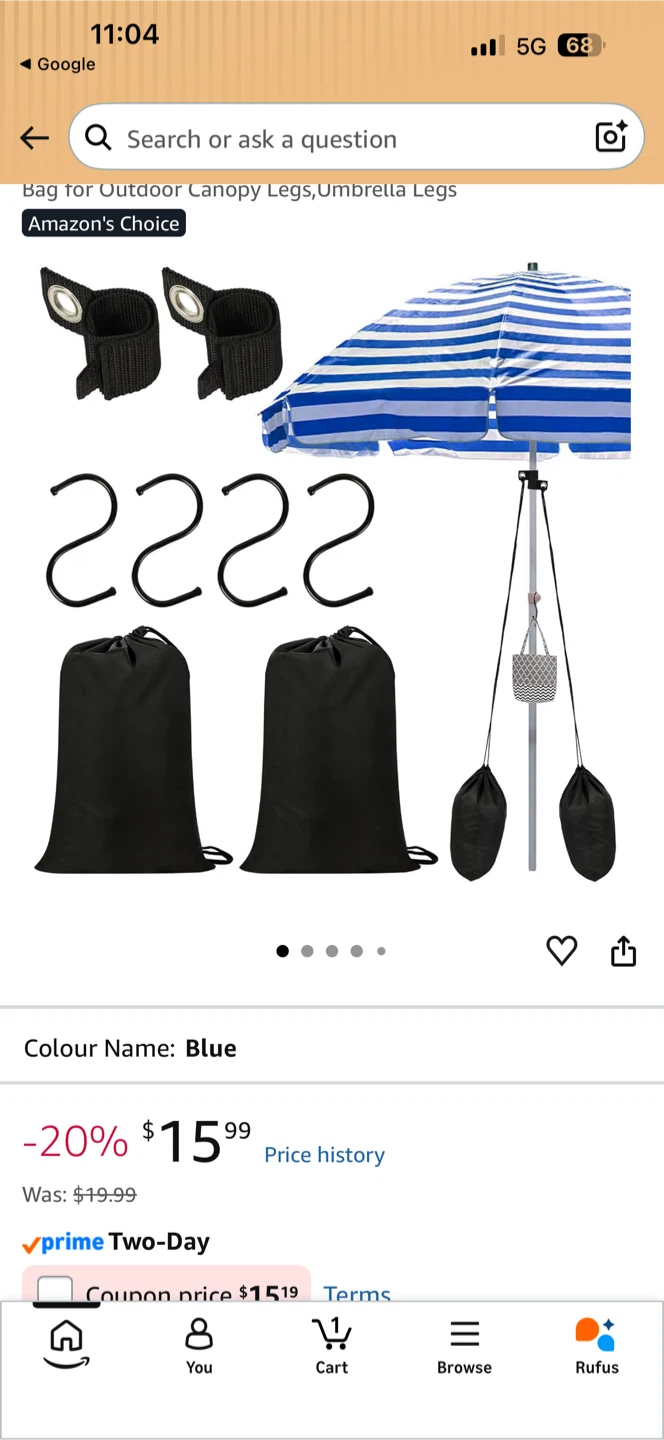 AMMSUN 6.5ft Portable Beach Umbrella plus sand bag - photo 3