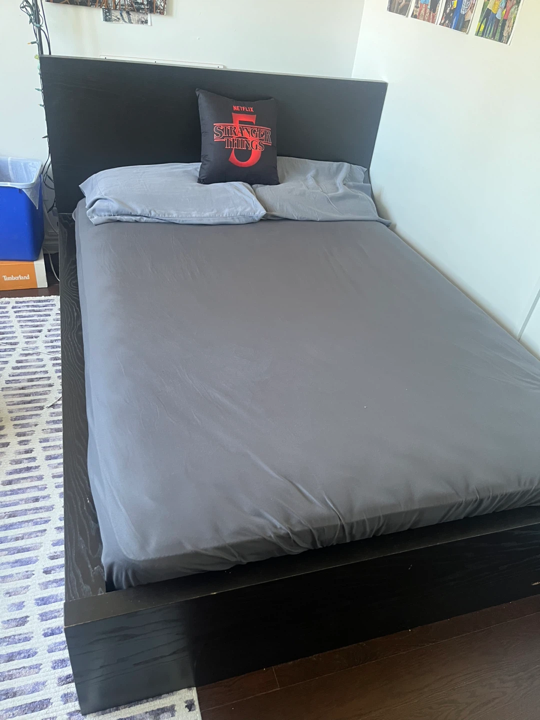 Black Platform Bed Frame with mattress double