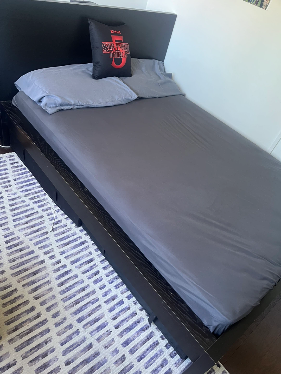 Black Platform Bed Frame with mattress double - photo 2