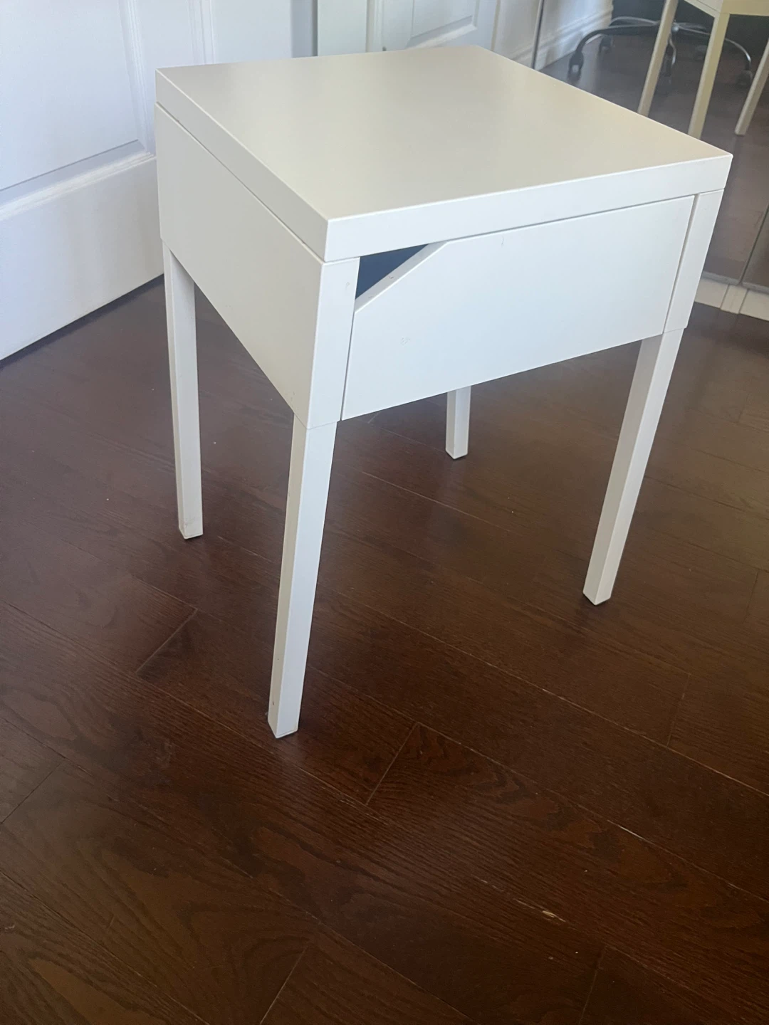 White bedside table with drawer