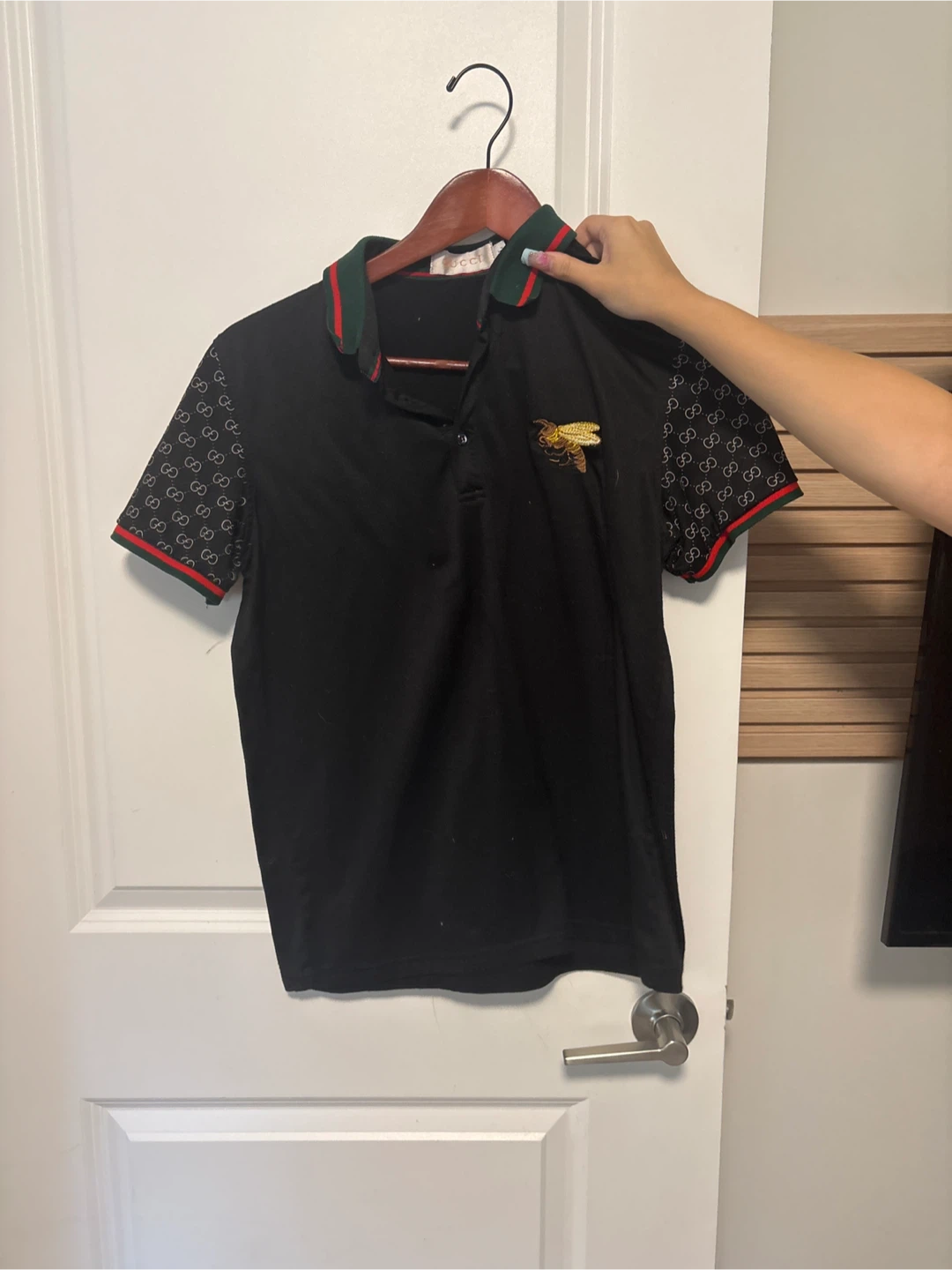 Black Gucci Polo Shirt with Bee Emblem