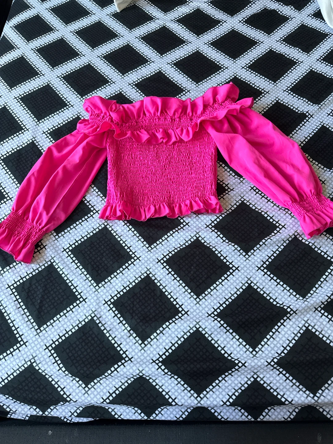 Pink Off-the-Shoulder Smocked Crop Top