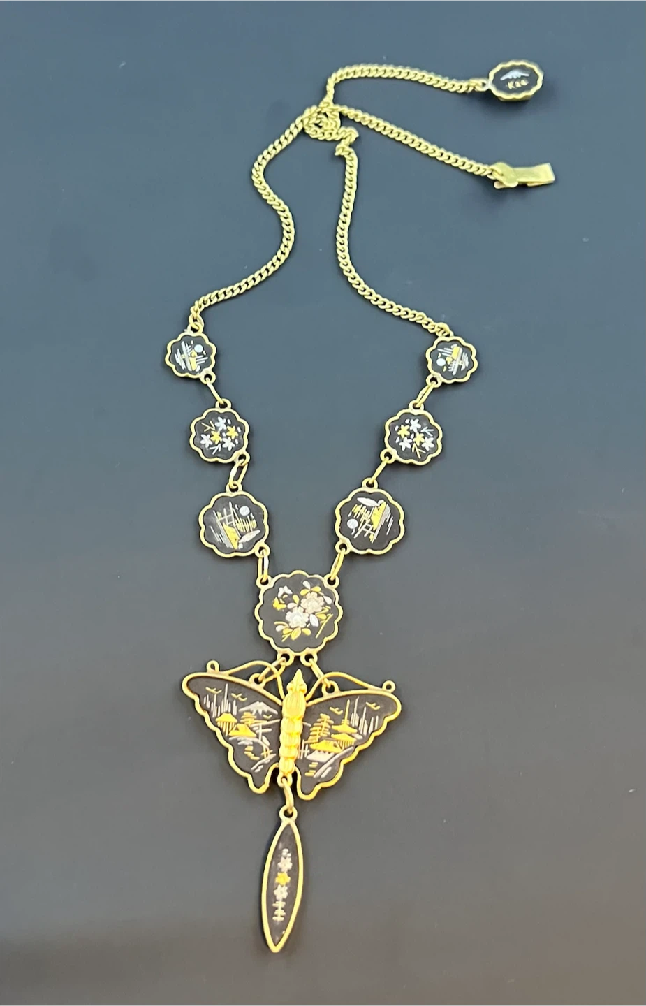 Vintage Japanese Damascene Butterfly Drop Necklace - photo 4