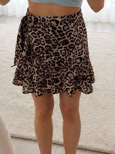 Forever 21 Leopard Print Ruffle Wrap Skirt