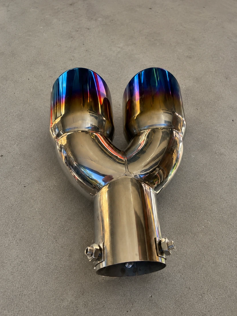 PANZSH Stainless Steel Dual Exhaust Tailpipe Muffler (Blue)