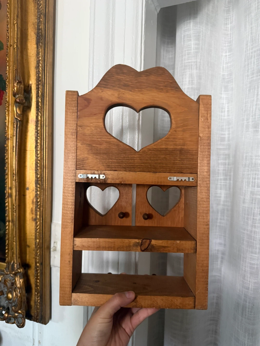 Wooden Wall Shelf with Heart Cutouts door panels - photo 4